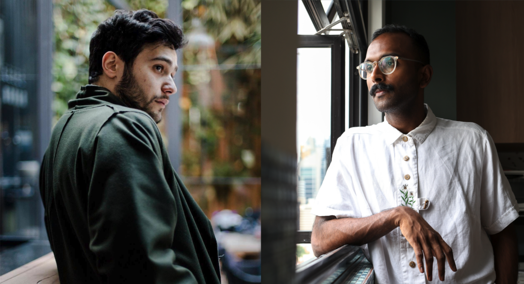 From left to right: Portrait of Panos Aprahamian. Photography by Mohammad Abdouni. Courtesy the artist.; Portrait of Viknesh Kobinathan